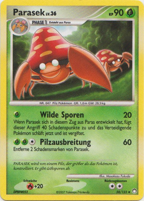 Parasek 58 — Mysterious Treasures (German Pokémon TCG card)