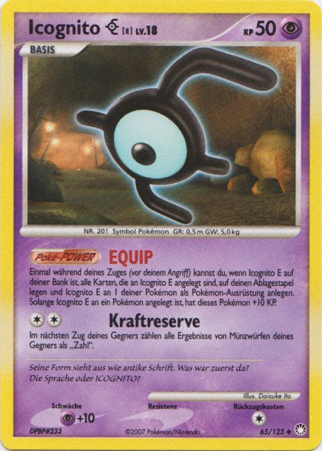 Icognito E 65 — Mysterious Treasures (German Pokémon TCG card)