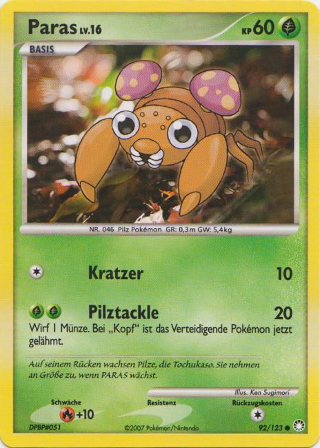 Paras 92 — Mysterious Treasures (German Pokémon TCG card)