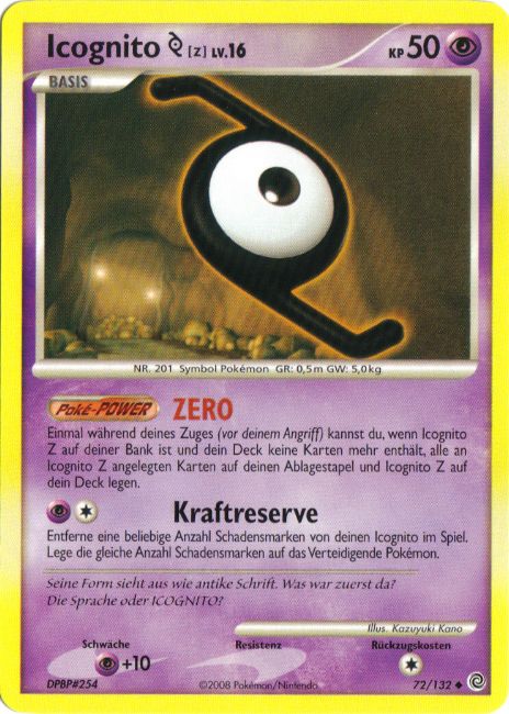 Icognito Z 72 — Secret Wonders (German Pokémon TCG card)