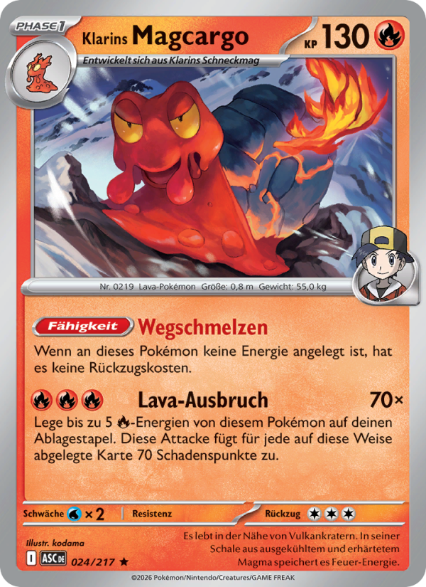 Klarins Magcargo 024 — Erhabene Helden (German Pokémon TCG card)