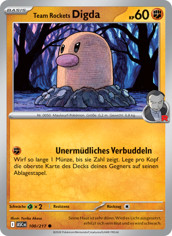 Team Rockets Digda 100 — Erhabene Helden (German Pokémon TCG card)