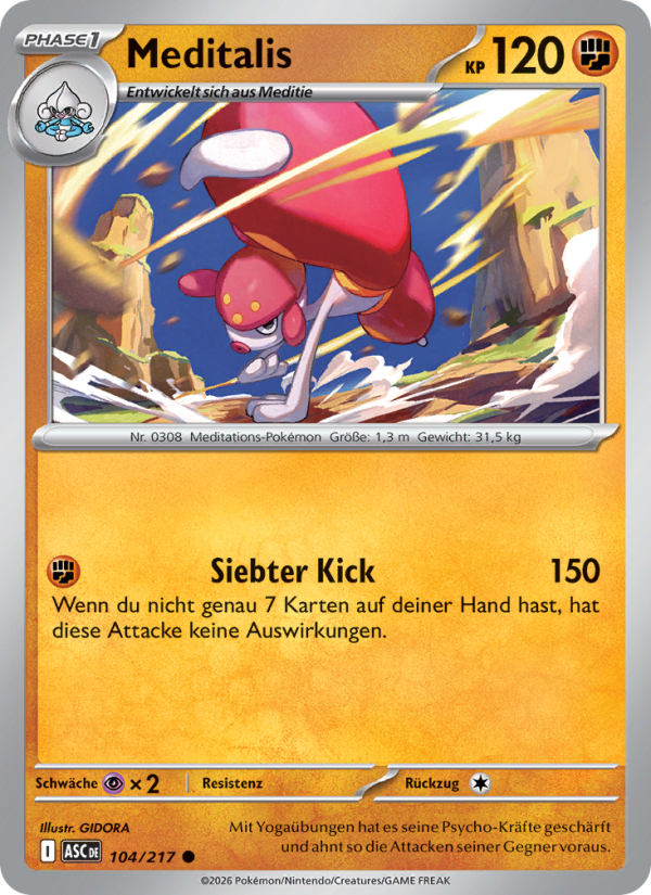 Meditalis 104 — Erhabene Helden (German Pokémon TCG card)