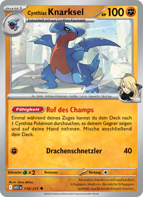 Cynthias Knarksel 110 — Erhabene Helden (German Pokémon TCG card)