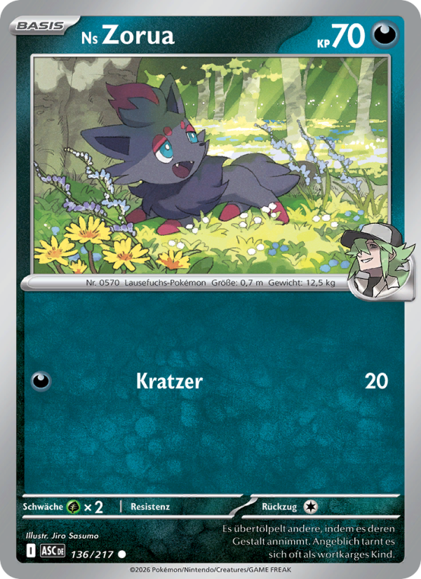Ns Zorua 136 — Erhabene Helden (German Pokémon TCG card)