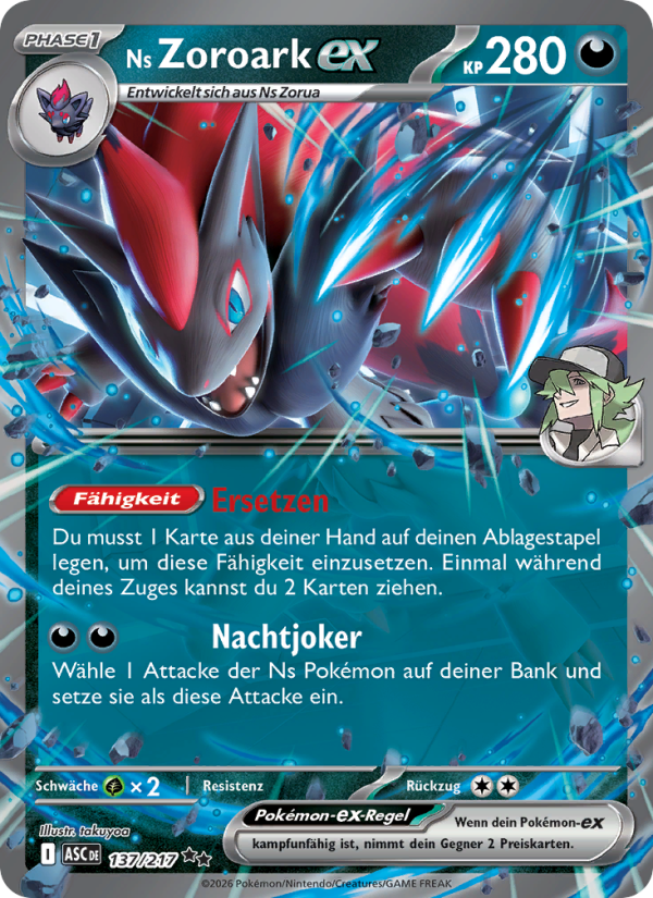 Ns Zoroark-ex 137 — Erhabene Helden (German Pokémon TCG card)