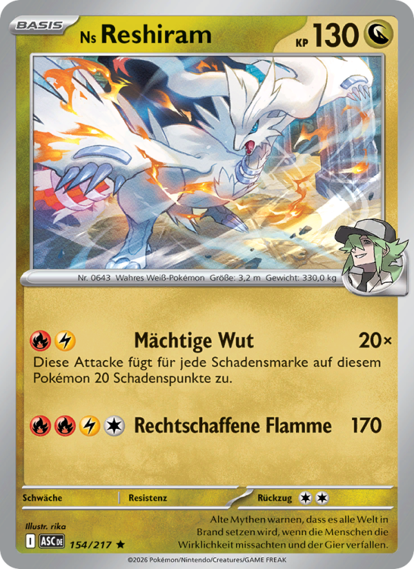 Ns Reshiram 154 — Erhabene Helden (German Pokémon TCG card)