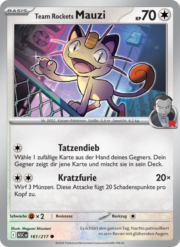 Team Rockets Mauzi 161 — Erhabene Helden (German Pokémon TCG card)