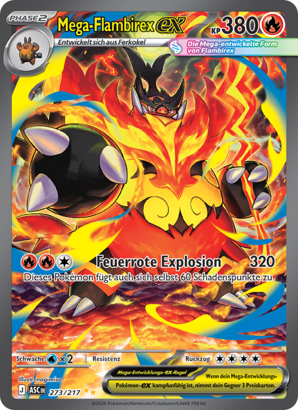Mega-Flambirex-ex 273 — Erhabene Helden (German Pokémon TCG card)