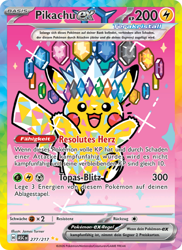 Pikachu-ex 277 — Erhabene Helden (German Pokémon TCG card)