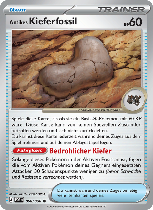Antikes Kieferfossil 068 — Optimale Ordnung (German Pokémon TCG card)