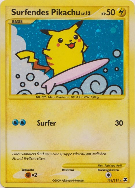 Surfendes Pikachu 114 — Rising Rivals (German Pokémon TCG card)