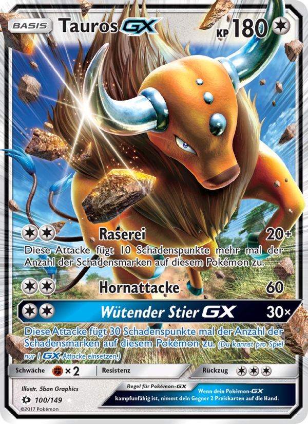 Tauros GX 100 — Sun & Moon (German Pokémon TCG card)