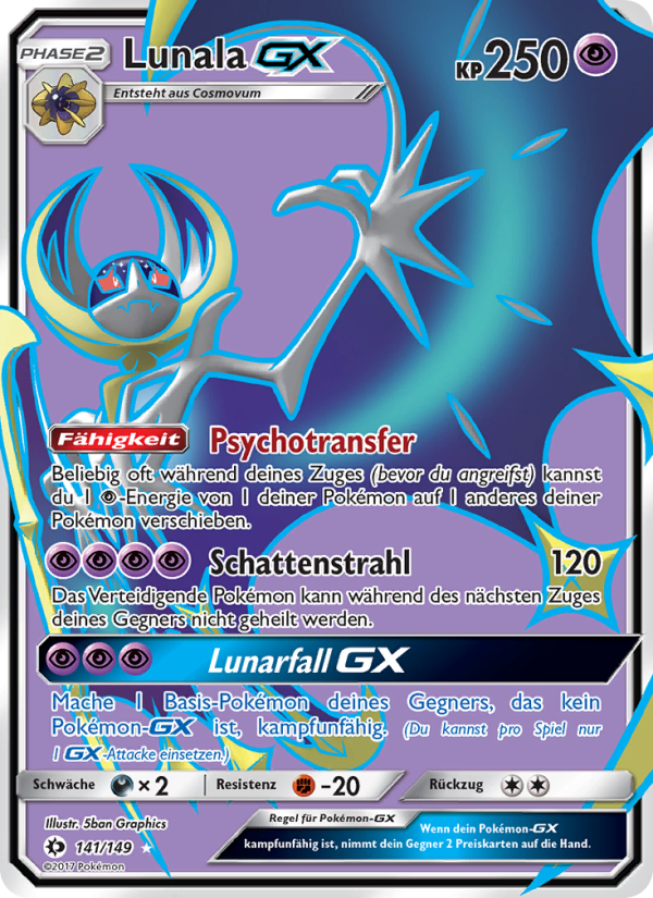 Lunala GX 141 — Sun & Moon (German Pokémon TCG card)