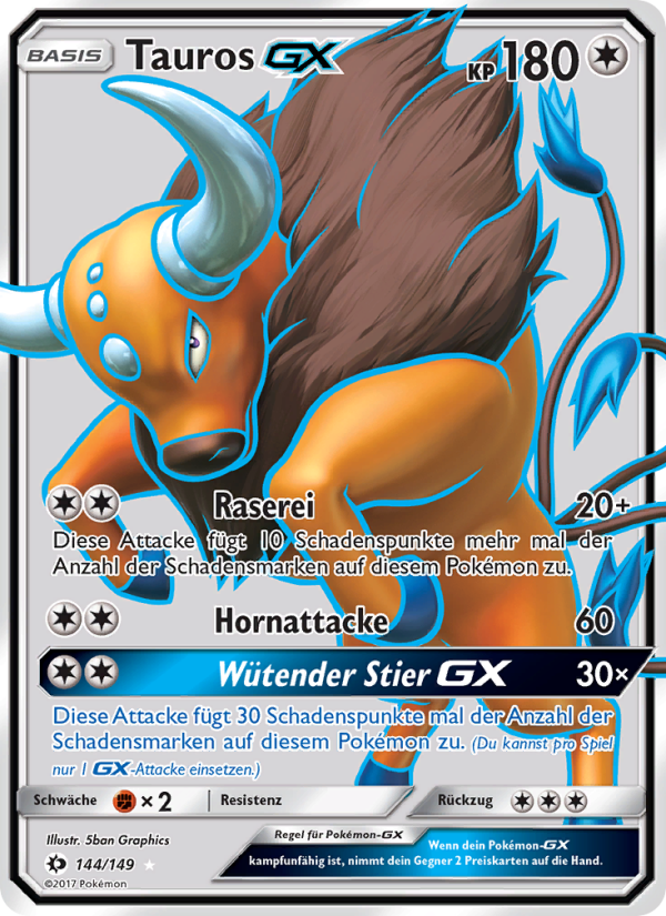 Tauros GX 144 — Sun & Moon (German Pokémon TCG card)