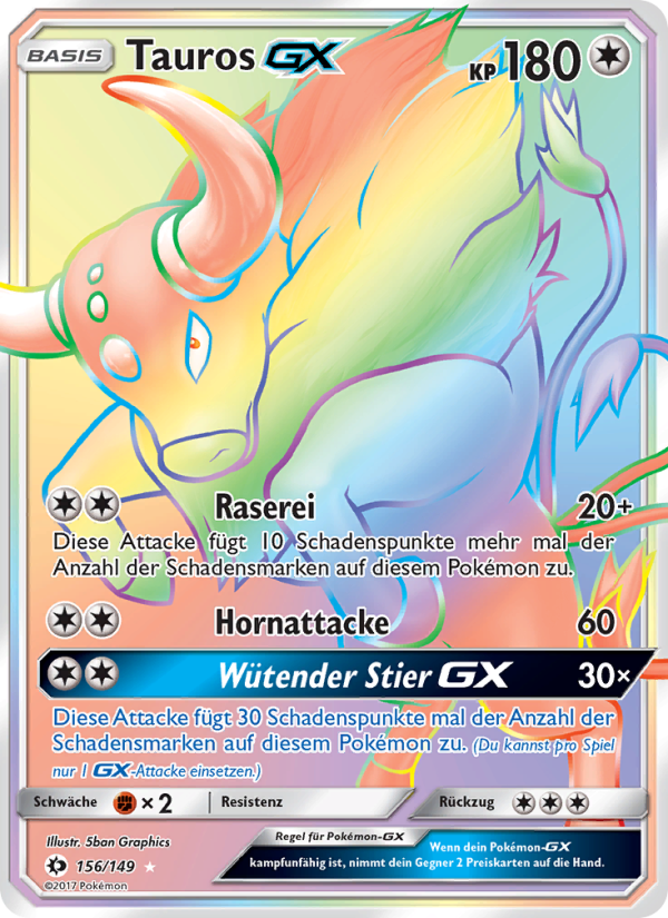 Tauros GX 156 — Sun & Moon (German Pokémon TCG card)