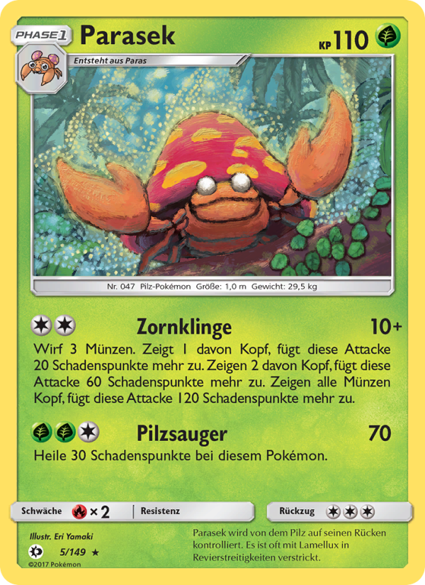 Parasek 5 — Sun & Moon (German Pokémon TCG card)