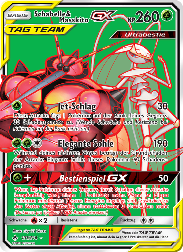 Schabelle & Masskito GX 191 — Unbroken Bonds (German Pokémon TCG card)