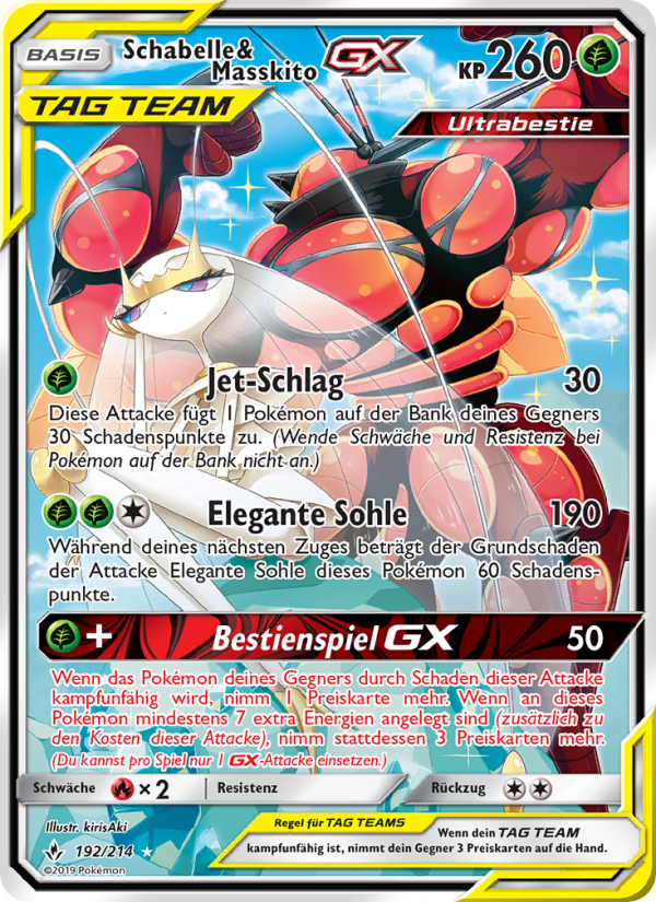 Schabelle & Masskito GX 192 — Unbroken Bonds (German Pokémon TCG card)