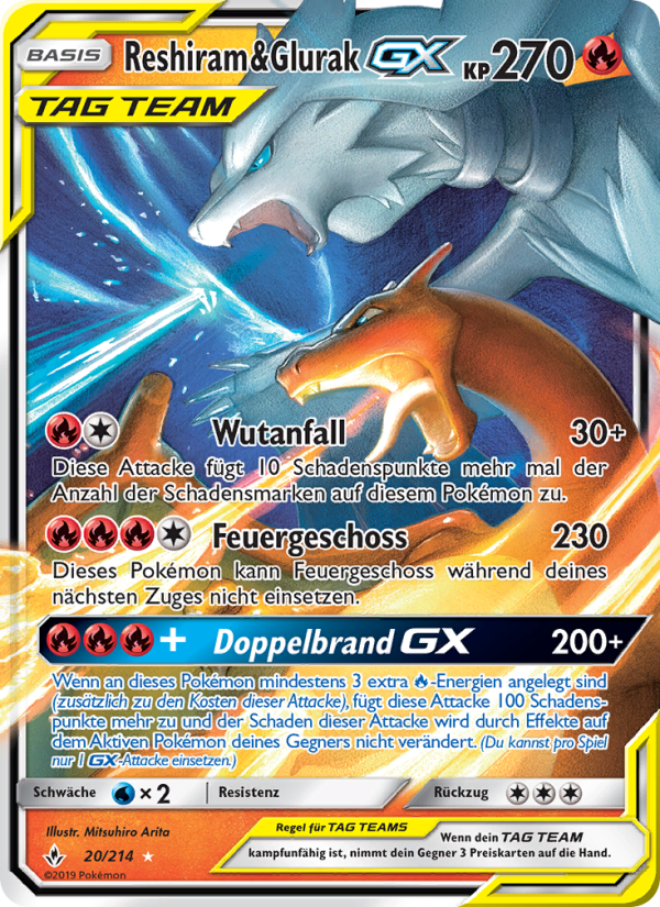 Reshiram & Glurak GX 20 — Unbroken Bonds (German Pokémon TCG card)