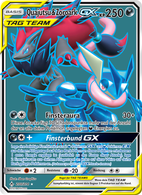 Quajutsu & Zoroark GX 200 — Unbroken Bonds (German Pokémon TCG card)