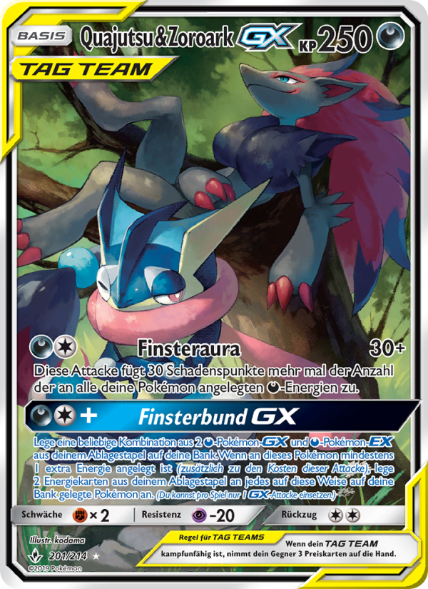 Quajutsu & Zoroark GX 201 — Unbroken Bonds (German Pokémon TCG card)