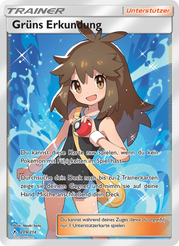 Grüns Erkundung 209 — Unbroken Bonds (German Pokémon TCG card)