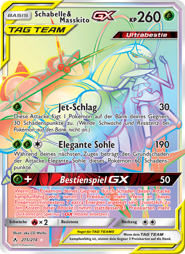 Schabelle & Masskito GX 215 — Unbroken Bonds (German Pokémon TCG card)