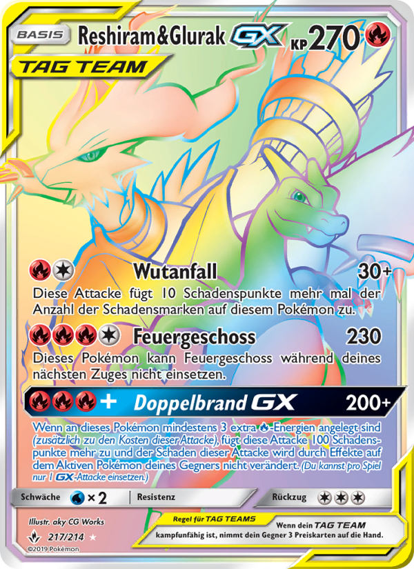 Reshiram & Glurak GX 217 — Unbroken Bonds (German Pokémon TCG card)