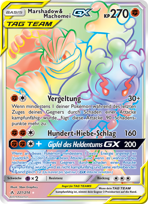 Marshadow & Machomei GX 221 — Unbroken Bonds (German Pokémon TCG card)