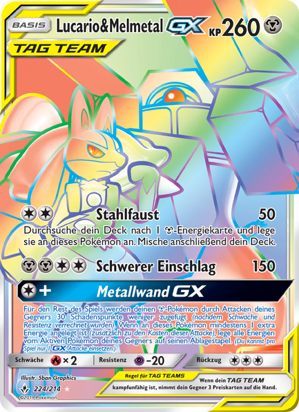 Lucario & Melmetal GX 224 — Unbroken Bonds (German Pokémon TCG card)