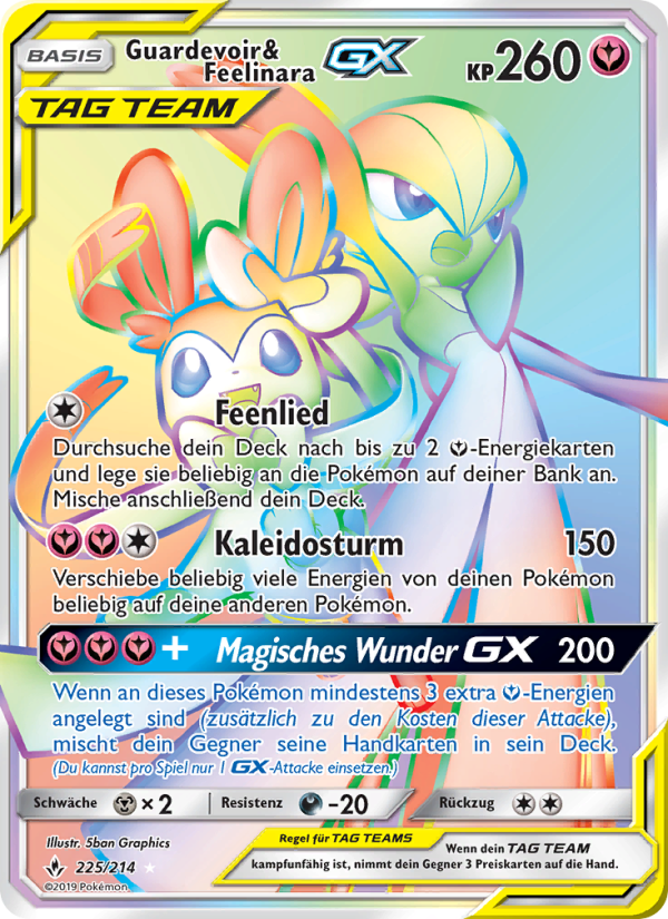 Guardevoir & Feelinara GX 225 — Unbroken Bonds (German Pokémon TCG card)