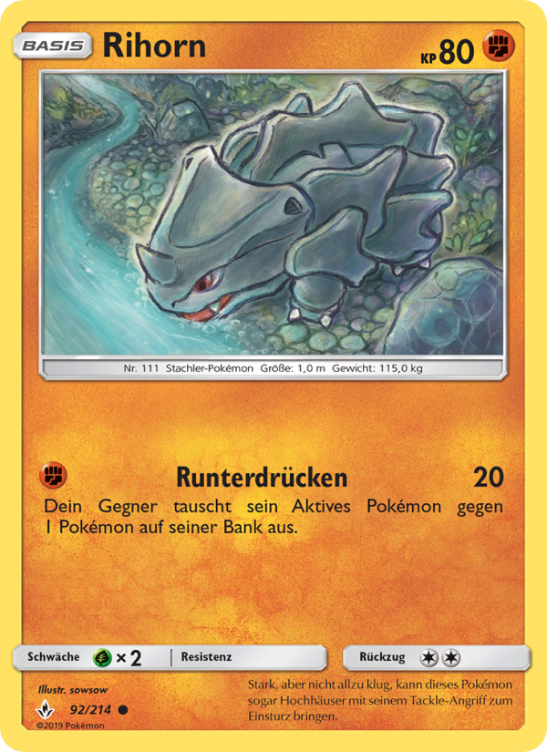 Rihorn 92 — Unbroken Bonds (German Pokémon TCG card)