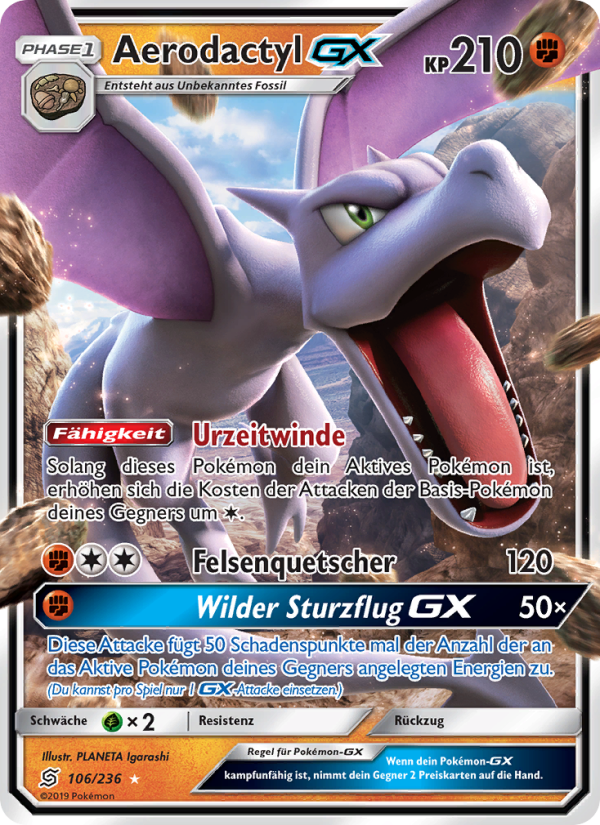 Aerodactyl GX 106 — Unified Minds (German Pokémon TCG card)