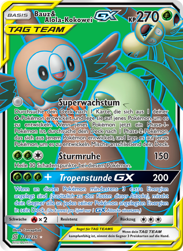 Bauz & Alola-Kokowei GX 214 — Unified Minds (German Pokémon TCG card)