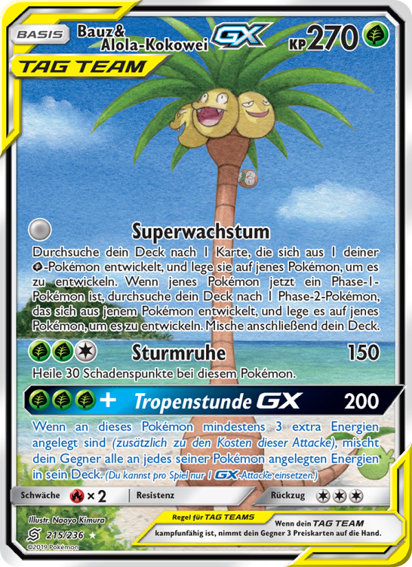 Bauz & Alola-Kokowei GX 215 — Unified Minds (German Pokémon TCG card)