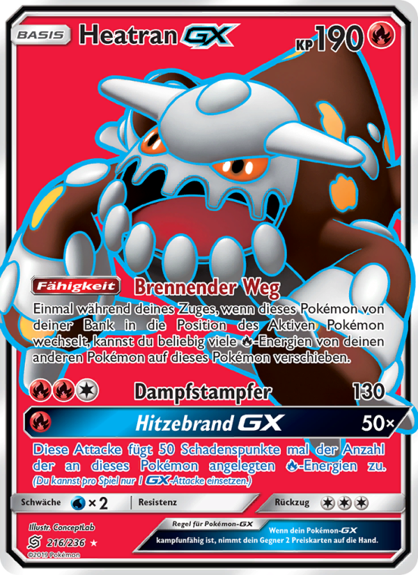 Heatran GX 216 — Unified Minds (German Pokémon TCG card)