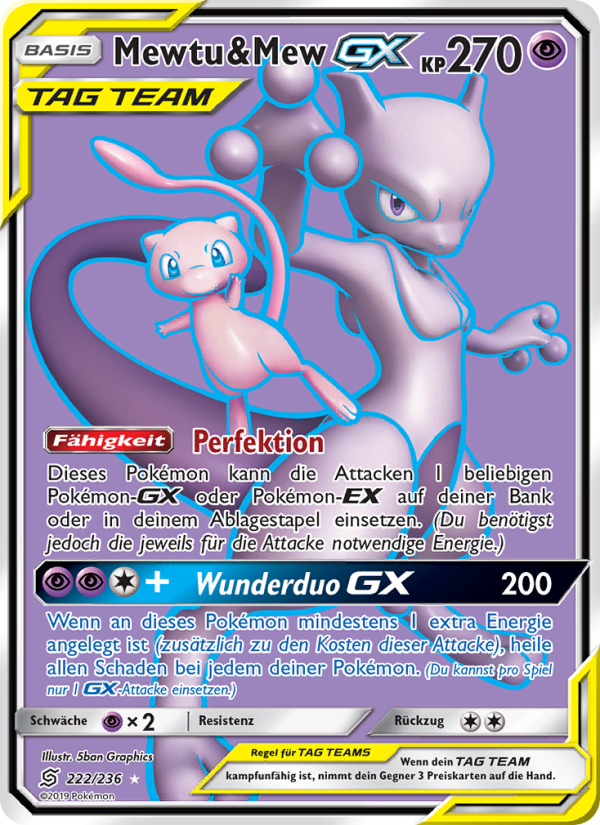 Mewtu & Mew GX 222 — Unified Minds (German Pokémon TCG card)