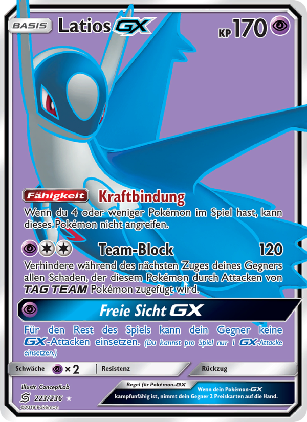 Latios GX 223 — Unified Minds (German Pokémon TCG card)