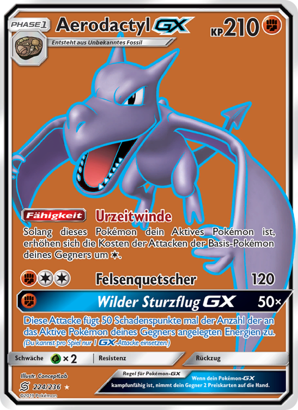 Aerodactyl GX 224 — Unified Minds (German Pokémon TCG card)