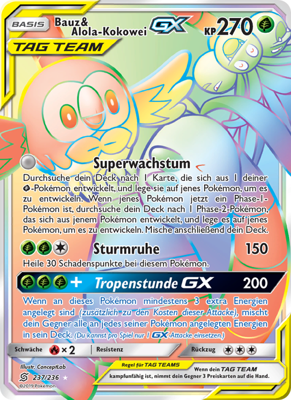 Bauz & Alola-Kokowei GX 237 — Unified Minds (German Pokémon TCG card)