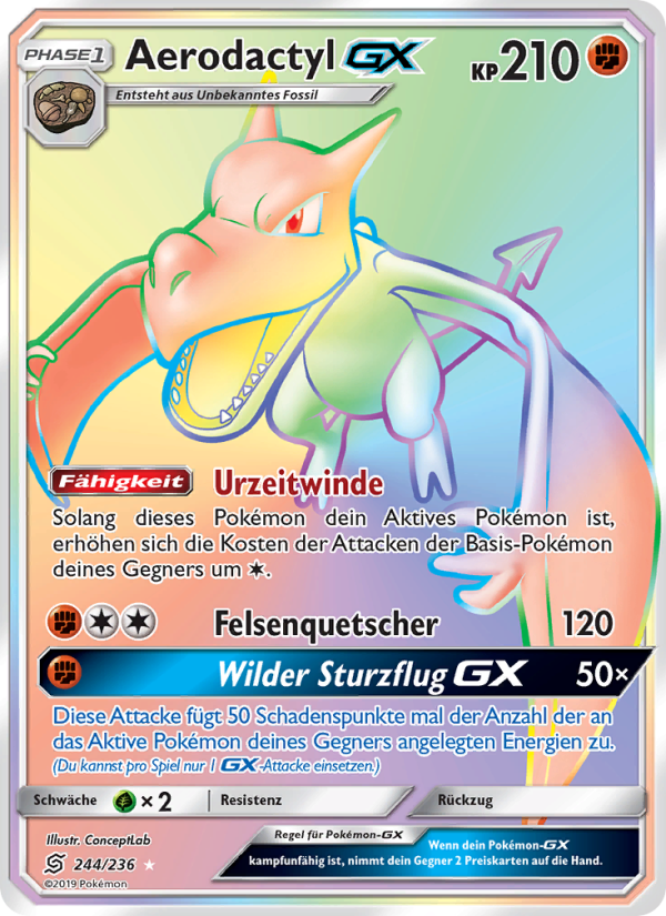 Aerodactyl GX 244 — Unified Minds (German Pokémon TCG card)