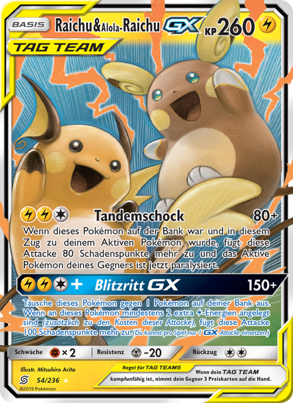 Raichu & Alola-Raichu GX 54 — Unified Minds (German Pokémon TCG card)
