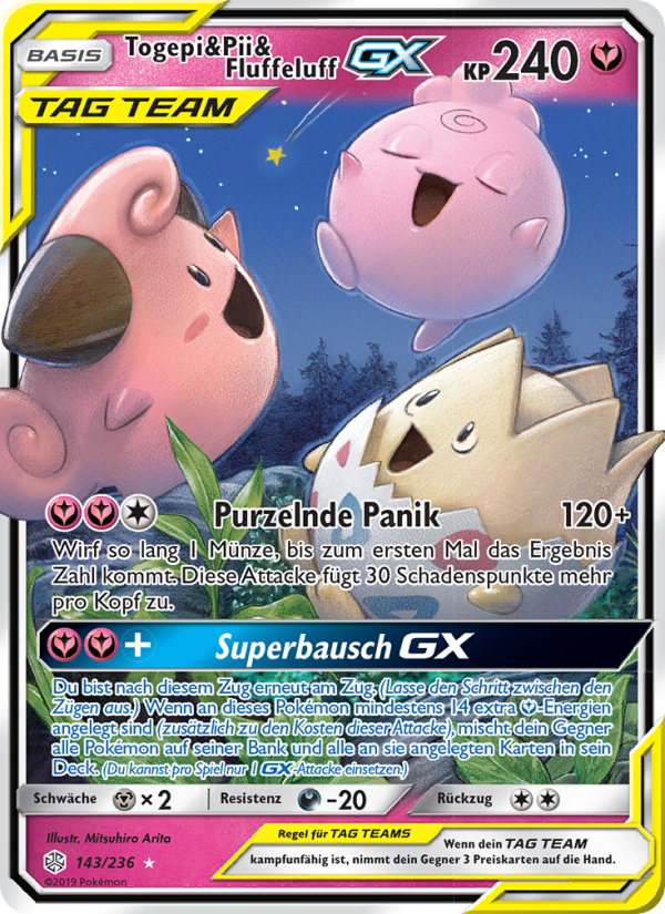 Togepi & Pii & Fluffeluff GX 143 — Cosmic Eclipse (German Pokémon TCG card)