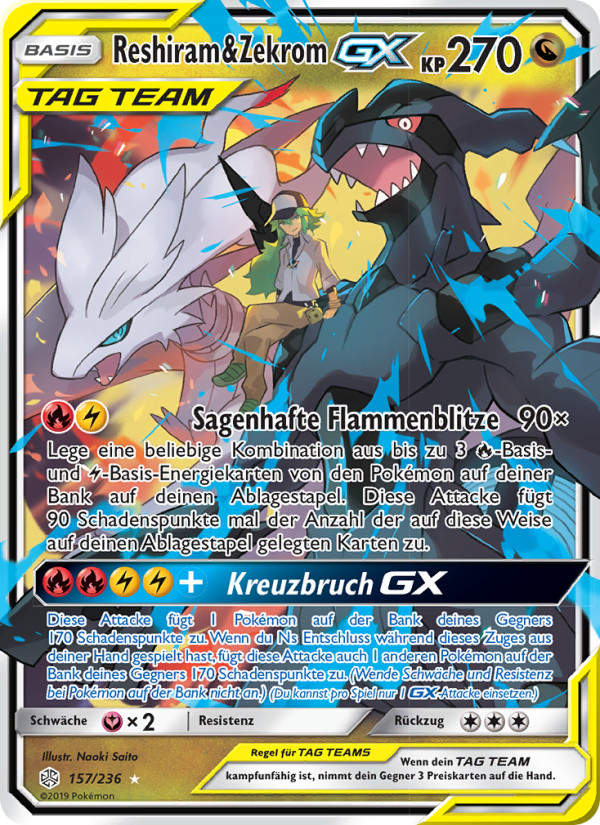 Reshiram & Zekrom GX 157 — Cosmic Eclipse (German Pokémon TCG card)