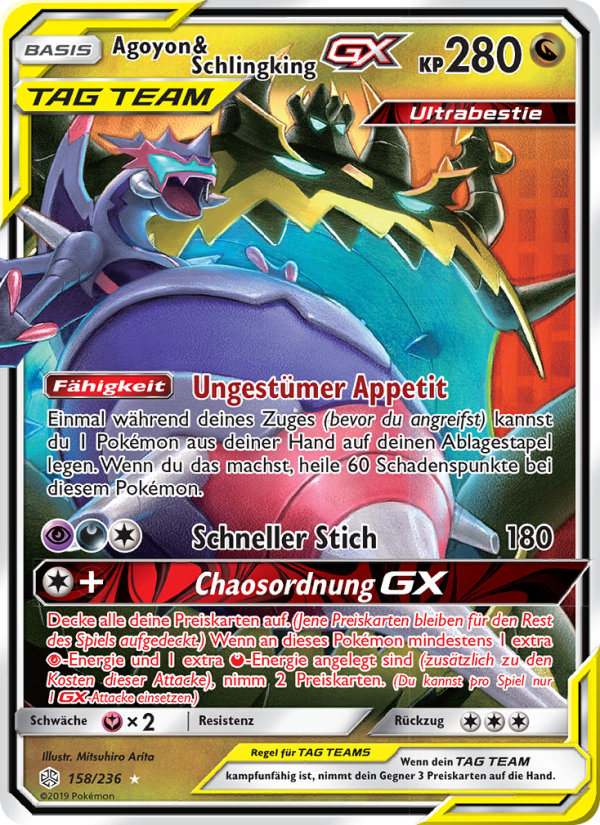 Agoyon & Schlingking GX 158 — Cosmic Eclipse (German Pokémon TCG card)