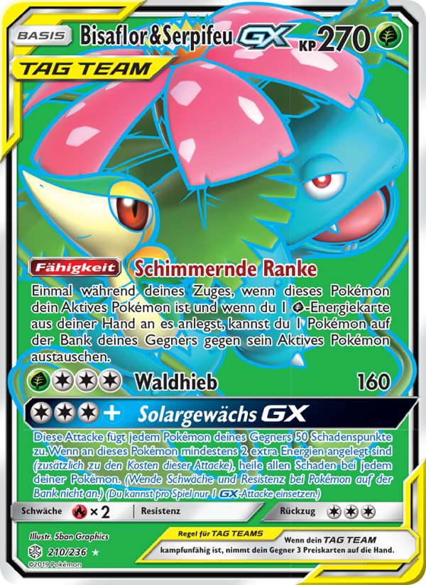 Bisaflor & Serpifeu GX 210 — Cosmic Eclipse (German Pokémon TCG card)