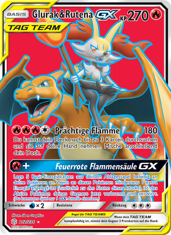 Glurak & Rutena GX 212 — Cosmic Eclipse (German Pokémon TCG card)