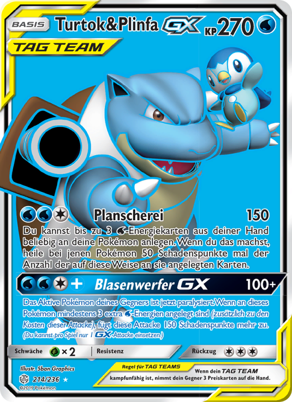 Turtok & Plinfa GX 214 — Cosmic Eclipse (German Pokémon TCG card)