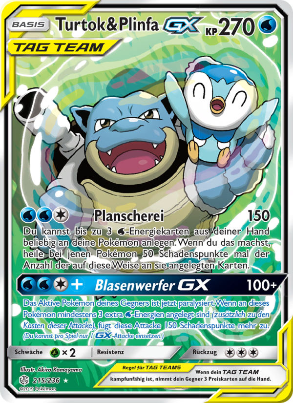 Turtok & Plinfa GX 215 — Cosmic Eclipse (German Pokémon TCG card)